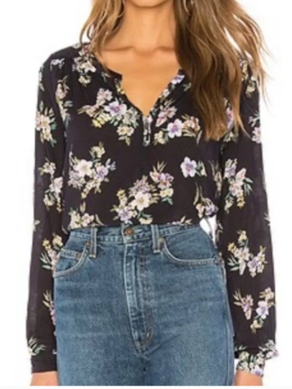 Velvet by Graham & Spencer Cam Bellflower Floral Popover Blouse Top M